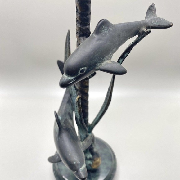 Vintage SPI Gallery San Pacific Bronze Patina Candle Holder Dolphins Sculpture - Picture 3 of 4